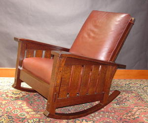 Gustav Stickley Inspired Medium Size  Slant Arm Reclining Morris Rocker With Slats